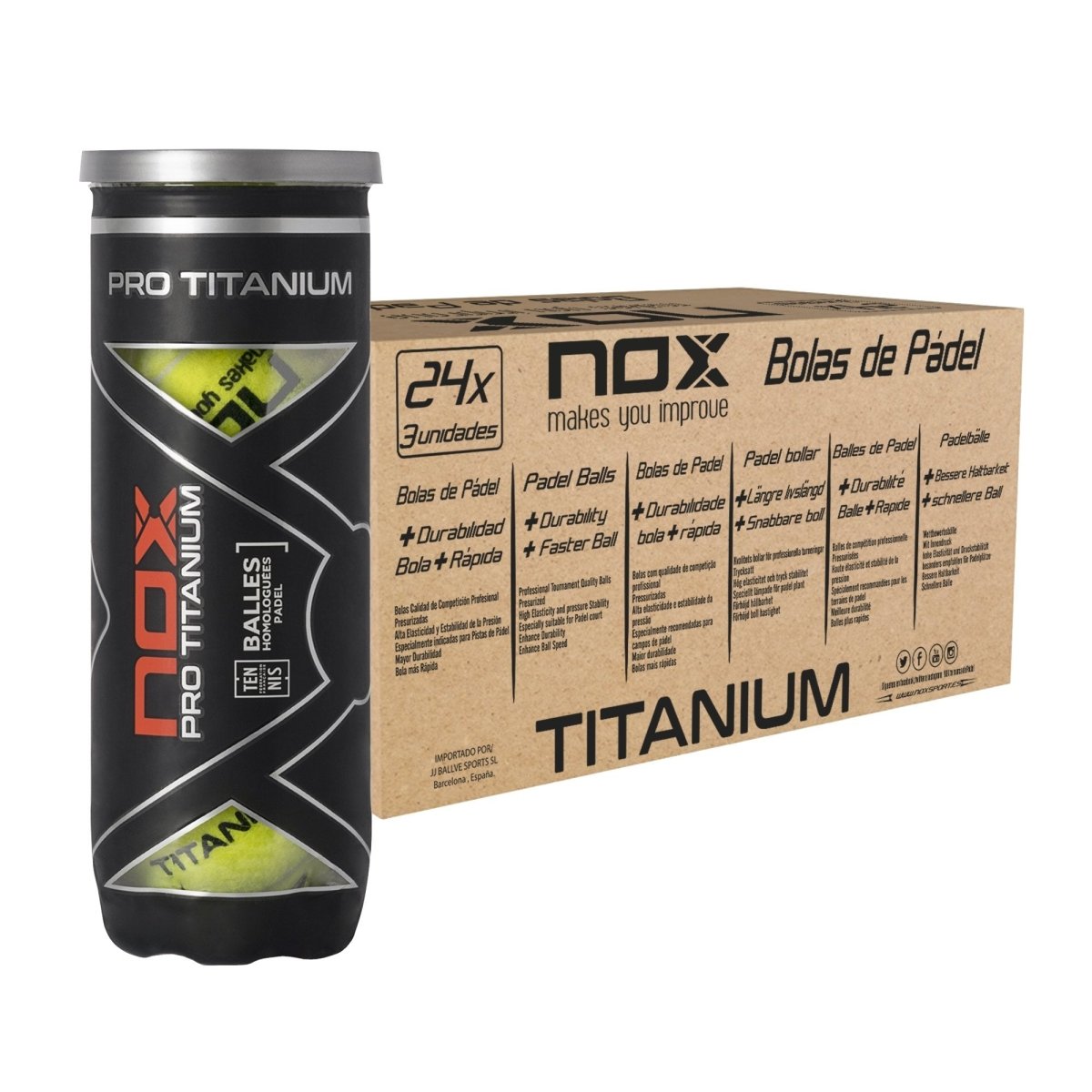 Мячи NOX PRO TITANIUM — коробка 24 тубы по 3 мяча